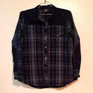 Eddie Bauer Shirt Jacket Navy Plaid & Courderoy XL Snap Up Outdoor